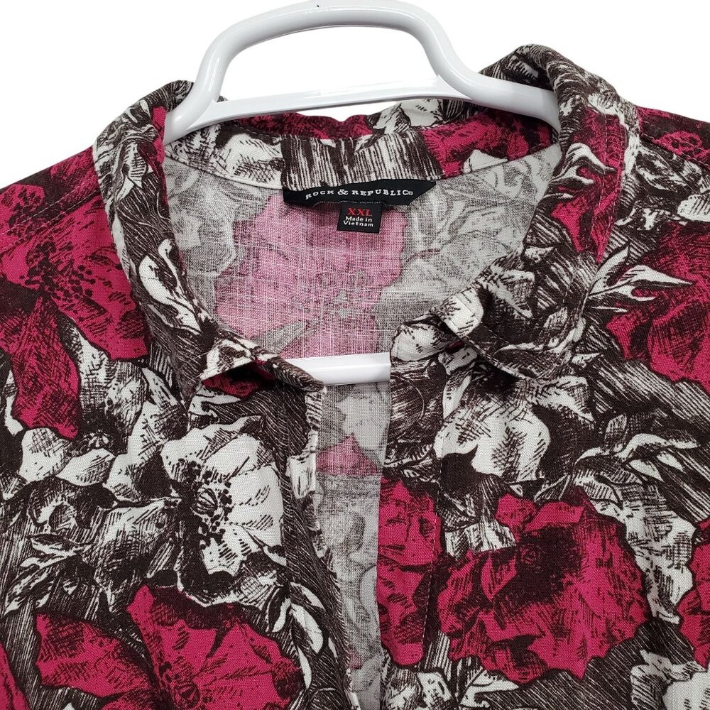 Rock & Republic Womens XXL Shirt Floral Button Up Rayon Roll Tab Light Blouse - Picture 5 of 12